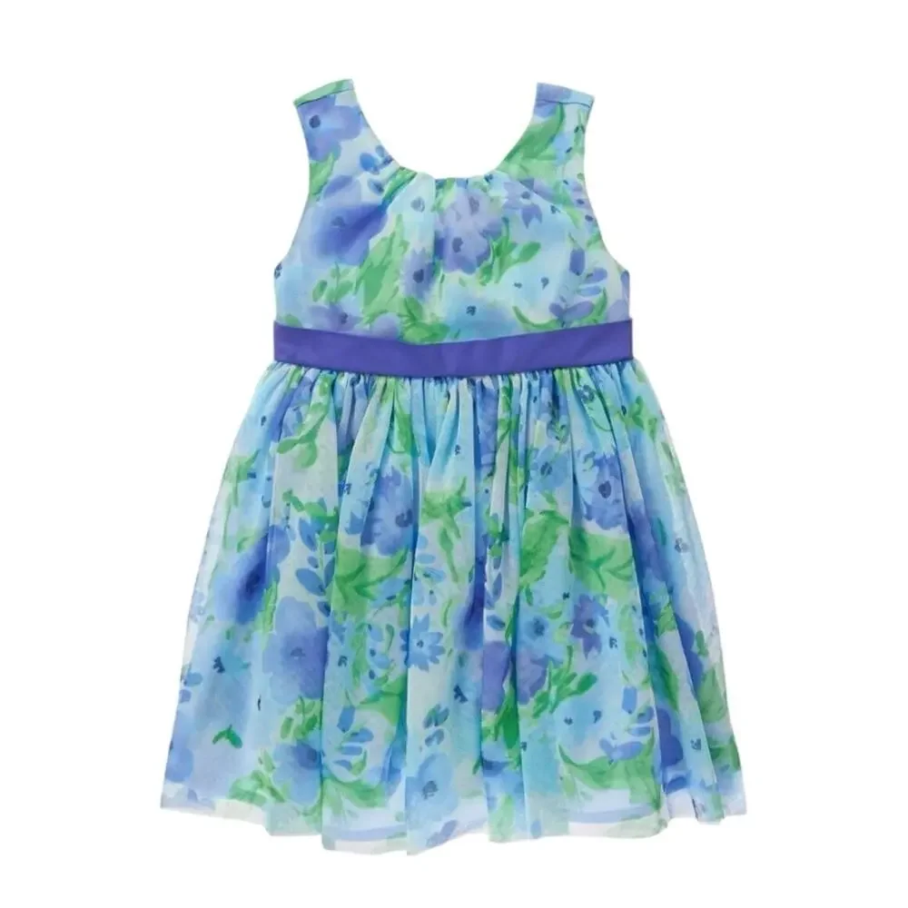Gymboree Girl Watercolor Lined Blue Purple Dress Summer party Wedding 5T EUC